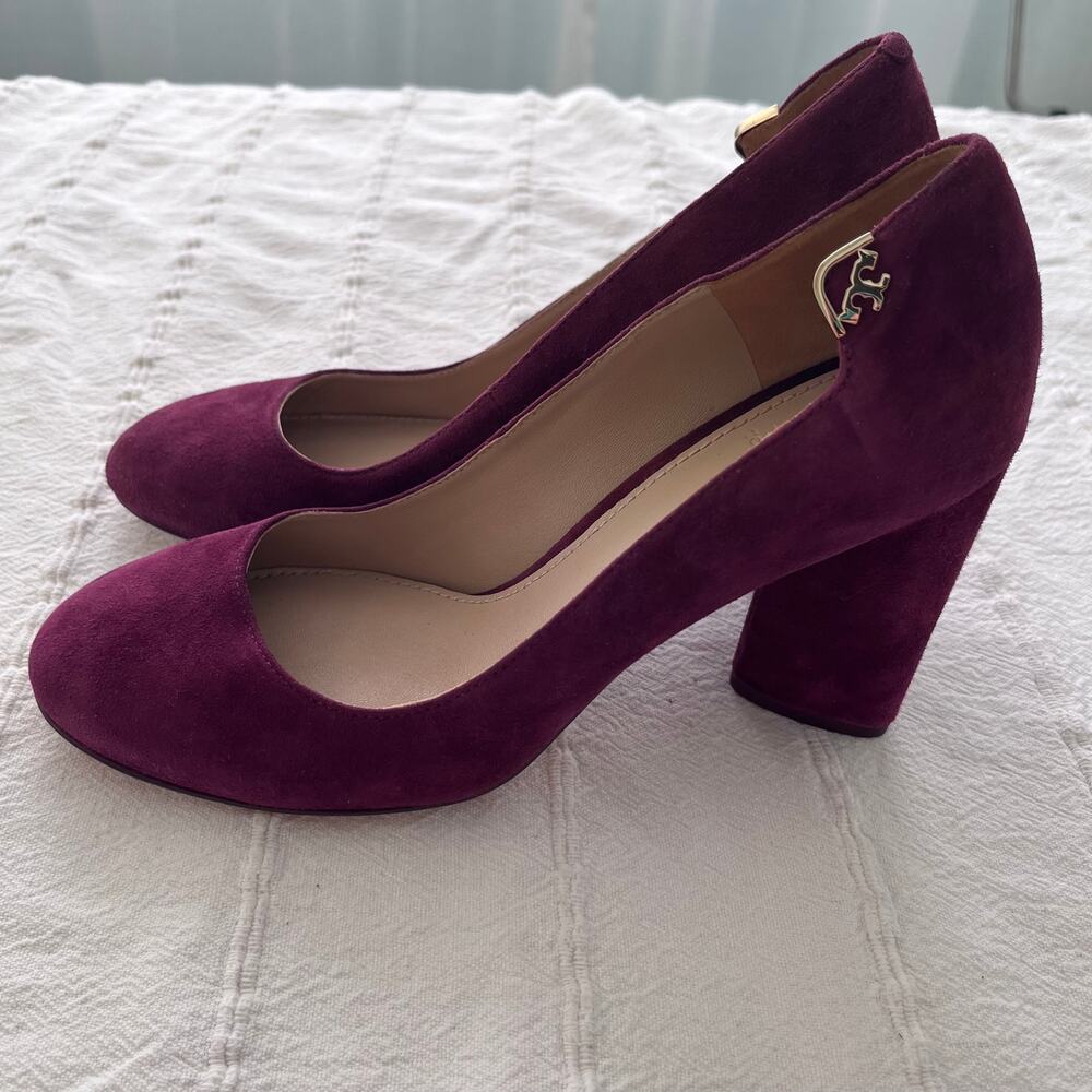 Tory Burch Elizabeth Burgundy Suede Block Heel Pumps 6.5M